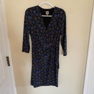 Black/Peach/Blue Wrap Dress by Ann Klein